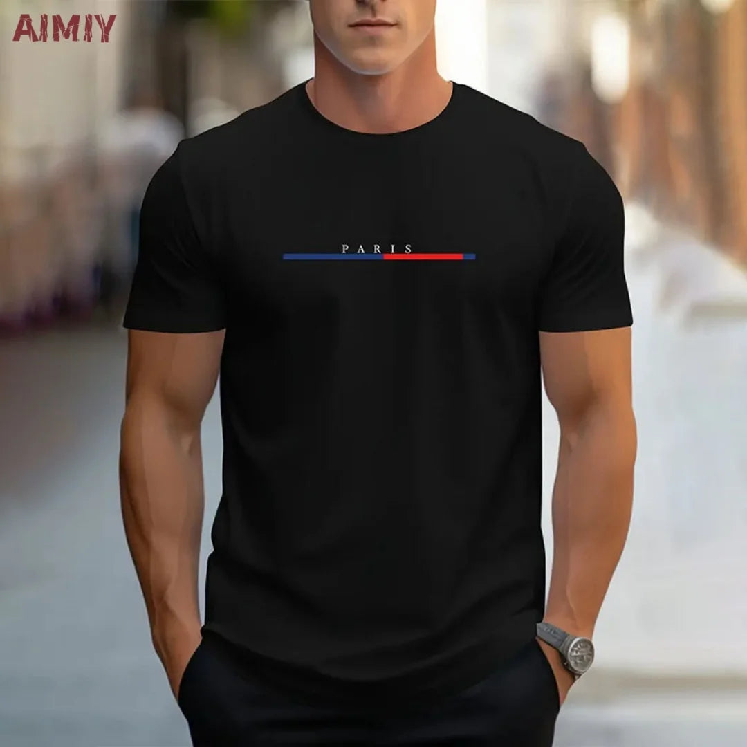 Summer Men's T-shirt Top,  Casual,  Loose Fit , Oversized T-shirt,  PARI Letter Pattern,  Printed Round Neck,  Short Sleeved Many Colors