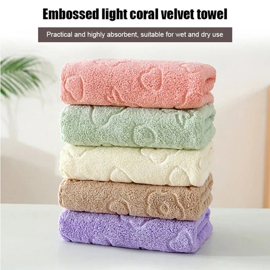 5-piece set of soft, absorbent coral fleece face towels - quick-drying bathroom towels - cute and fun design