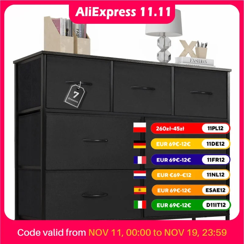 JHK Desser For Bedroom With 7 Fabric Drawers Organizer,  Storage Closet, Chest  For Clothes.