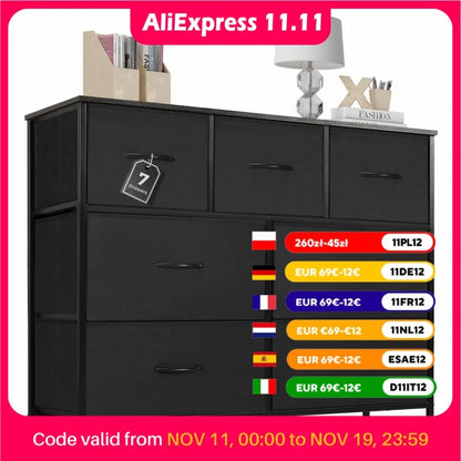 JHK Desser For Bedroom With 7 Fabric Drawers Organizer,  Storage Closet, Chest  For Clothes.