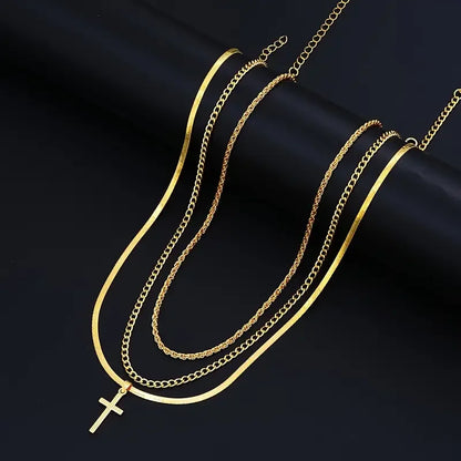 7-Piece Elegant Stainless Steel Minimalist Cross Pendant Jewelry Set for Men and  Women.  Chain Necklaces and   Bracelets .  Jewelry for Everyday Wear
