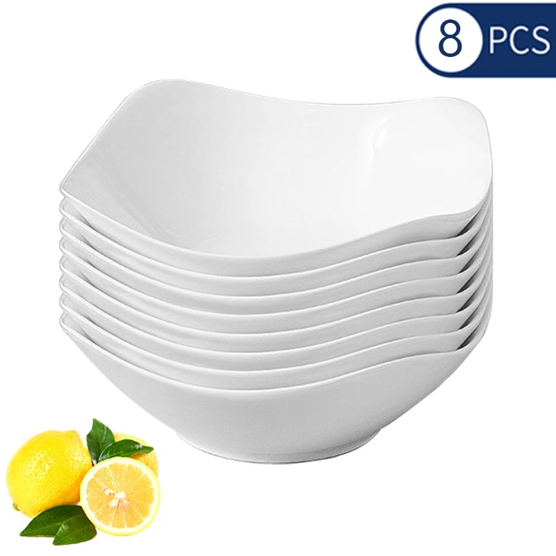 2/4/6/8pcs, white salad bowl, reusable, suitable for family gatherings, hotels, outdoor RVs, outdoor- picnics, parties.