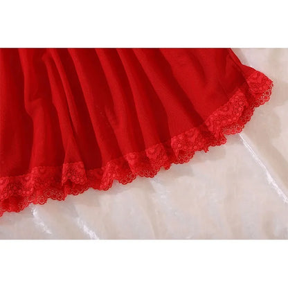 Sexy Bra And Garter Belt Lingerie  in Hot Red.   Babydoll Dress  for Women.  Exquisite 3-Piece Set Nightwear Set