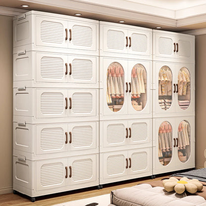 60cm Double-Door Foldable Wardrobe with Wheels - Large Capacity Magnetic Closure Storage for Clothes/Quilts, Bedroom/Living Room