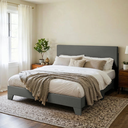 Upholstered Bed Frame with Adjustable Headboard, Soft Linen Fabric, Strong Supporting Structure, Noise-Free Allewie