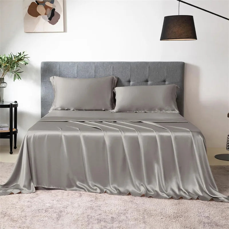 100% Mulberry Silk 4/6pcs Bed Sheet Set, Luxury Silk Fitted Sheet Flat Sheet Pillowcase, Washable Soft