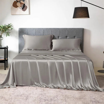 100% Mulberry Silk 4/6pcs Bed Sheet Set, Luxury Silk Fitted Sheet Flat Sheet Pillowcase, Washable Soft