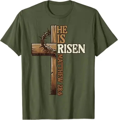 Easter Cross,  He Is Risen, Jesus/ Christian,  Men /Women T-Shirt, Bible verse John 3:16.