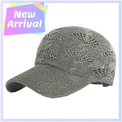 Summer Glossy Openwork Knit Baseball Cap for Women,Outdoor Sun Protection Hat Breathable Flattering Versatile.  BEIGE and KAIKI are gone.  Other colors are GOOD.