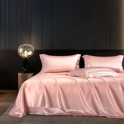 Solid 4pcs Silk Bedding Set with Duvet Cover,  Fitted/Flat Bed Sheet,  Pillowcase,  Bedspread and Coverlet,  Single / Double Bedsheet