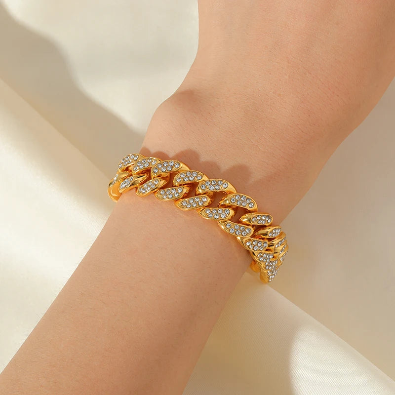316L Stainless Steel Gold Color Cuban Chain Bracelet For Women /Men/Couples.  Trendy  Waterproof Wrist Chain Jewelry Gift