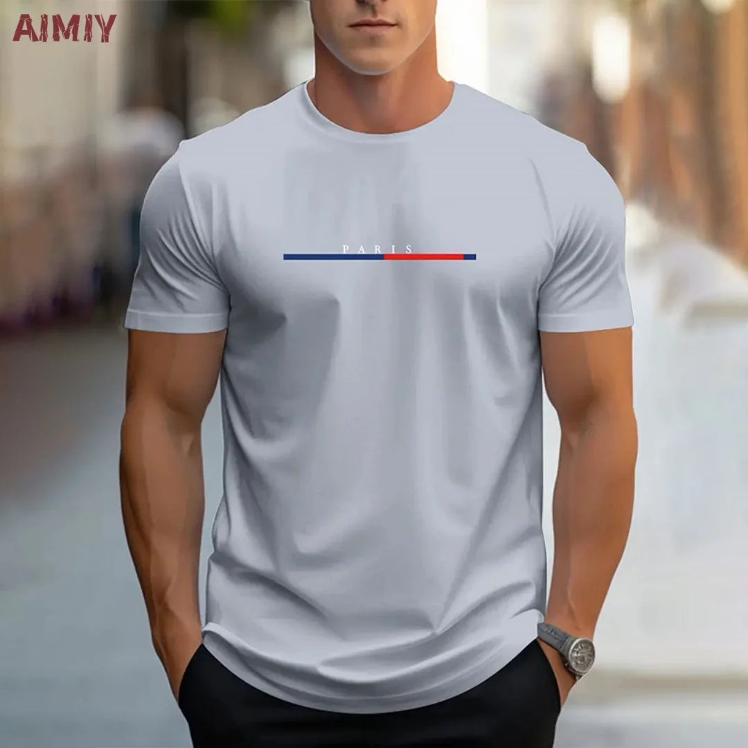 Summer Men's T-shirt Top,  Casual,  Loose Fit , Oversized T-shirt,  PARI Letter Pattern,  Printed Round Neck,  Short Sleeved Many Colors