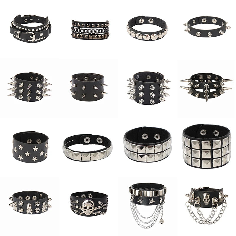 PU Leather Bracelets, Adjustable Cuff Bracelet/ Rivets/Buckle Wristband for Men /Women