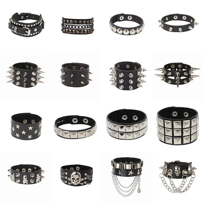 PU Leather Bracelets, Adjustable Cuff Bracelet/ Rivets/Buckle Wristband for Men /Women