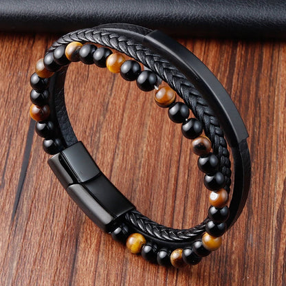 Braid Rope Bracelet For Men.   Stainless Steel, Magnetic Buckle,   Genuine Leather Bracelets & Bangles Male /Female Jewelry