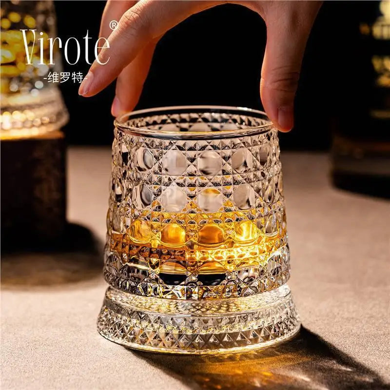 1PCS Tumbler Rotating Wine Glass Rotating Whiskey Glass Tumbler Non Spill Swivel Cup with Base Creative Stress Relief Wine Glass