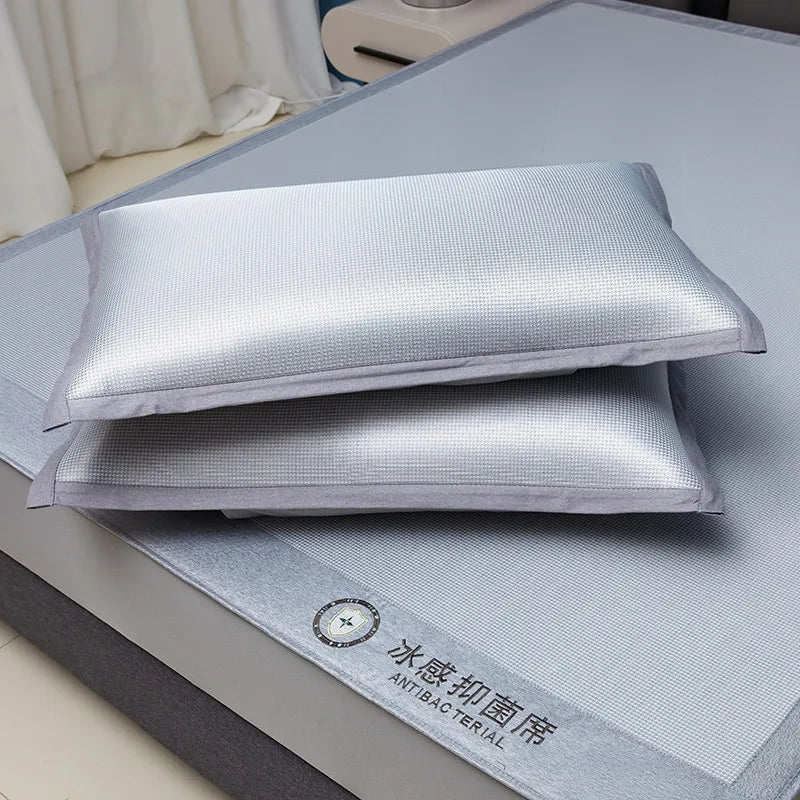 Fitted Cooling Summer Mat 3pcs Set Fitted Sheets, Cool Mattress Cover + 2 Pillowcases Soft Breathable Washable for AC Room