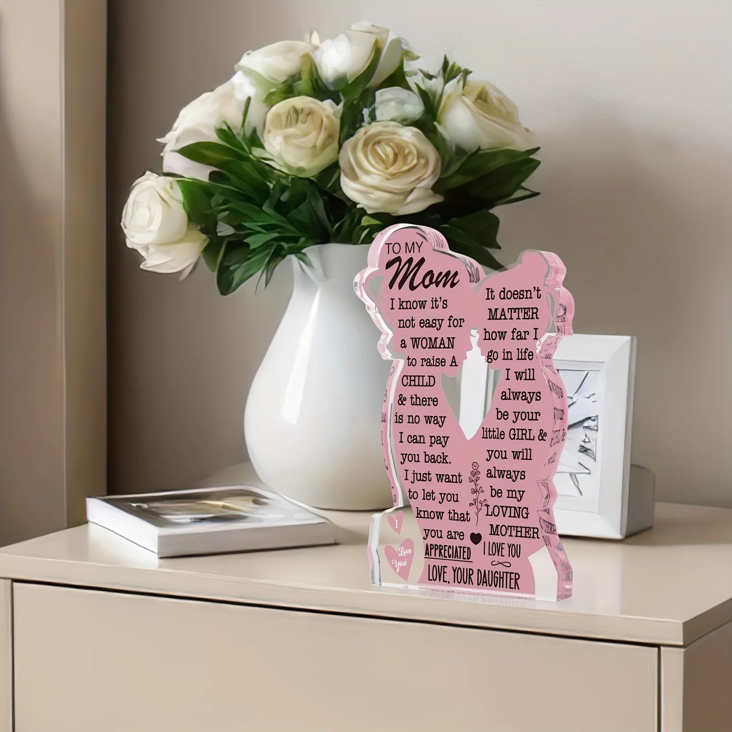 1/2pcs Acrylic Plaque Sign for  Mother's Day Gift From Daughter Heartfelt Mom Gift,  From Son Pink Acrylic Desk Decor. MomsBirthday Gift.  HAPPY MOTHERS DAY!!