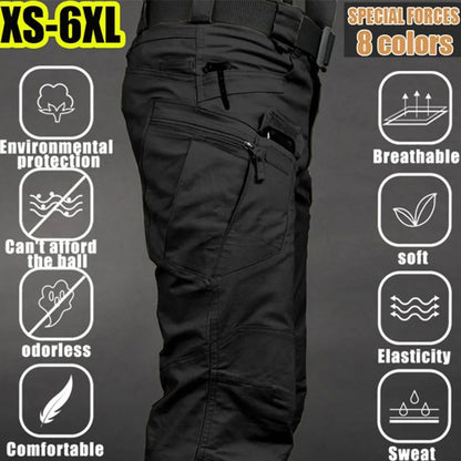 Men's Tactical Cargo Pants, up to 6XL Plus Size.  Outdoor Casual Sports Pant for Hiking,  Fishing  and Waterproof, Multi-pocket Men Trousers
