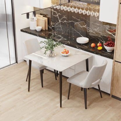 Mid-Century Slate Kitchen Dining Table with Sintered Stone Top and Metal Legs, Kitchen,  Dining Room