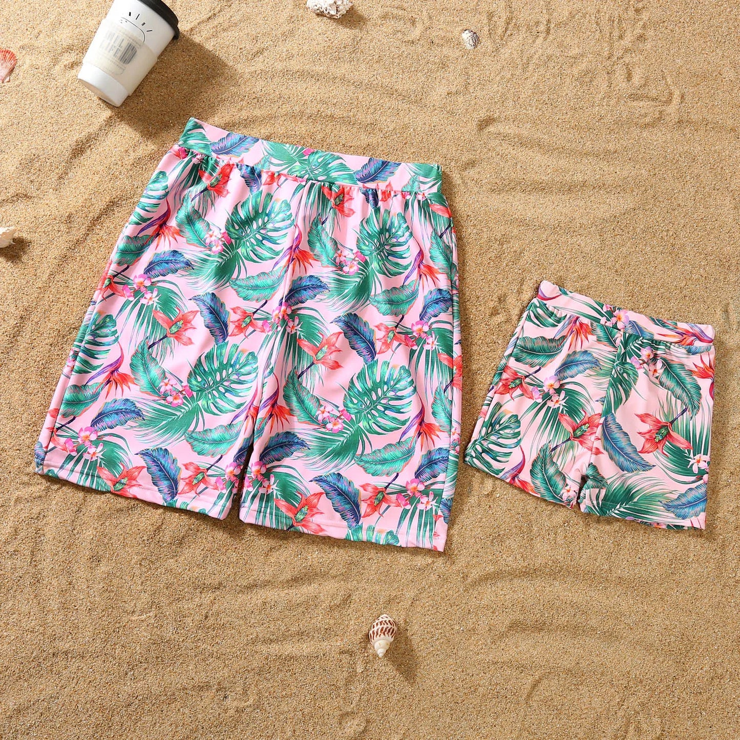 Summer Mommy and Daddy /Son/ Daughter Clothes, Family Matching Outfits Leaf Printing Swimwear
