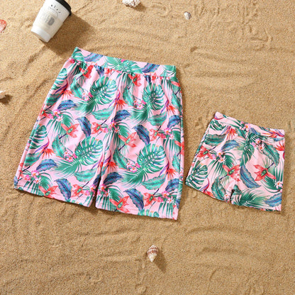 Summer Mommy and Daddy /Son/ Daughter Clothes, Family Matching Outfits Leaf Printing Swimwear