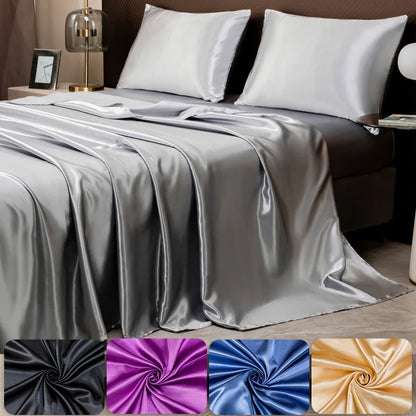 Solid Color Satin Sheets  and Pillowcase Set，Luxurious Bedding Ensemble with a Silky Sheen，Twin/Full/Queen/King Size