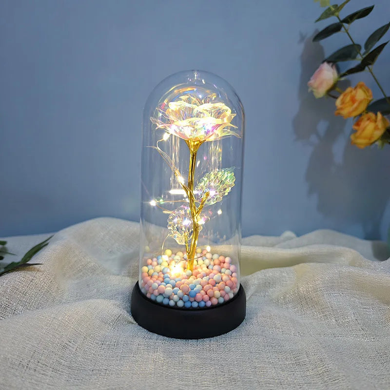 1pc Colorful Rose Luminous Flower with  plastic Cover .  Gift for MOTHERS DAY Perfect Gift for Valentine's Day, Christmas, New Years Day,
