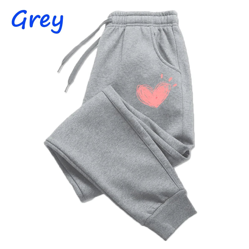 Womens Heart Printed Sweatpants  for Autumn /Winter. Long Cotton Joggers, Womens  Sweat Pants