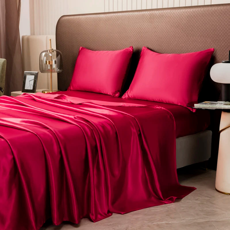 Solid Color Satin Sheets  and Pillowcase Set，Luxurious Bedding Ensemble with a Silky Sheen，Twin/Full/Queen/King Size