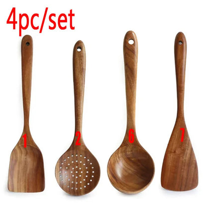 1-10 PC Wooden Cooking Spoons,  Smooth Teak Wooden Utensils,  Non-Stick Wooden Cooking Utensils –