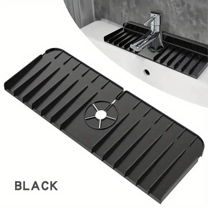 Silicone Faucet Mat for  Dish Soap,  Sponge Holder, Kitchen Countertop Drying Mat and Splash Guard with  Drain Pad