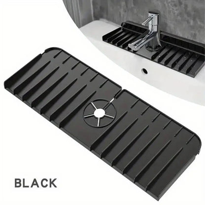 Silicone Faucet Mat for  Dish Soap,  Sponge Holder, Kitchen Countertop Drying Mat and Splash Guard with  Drain Pad