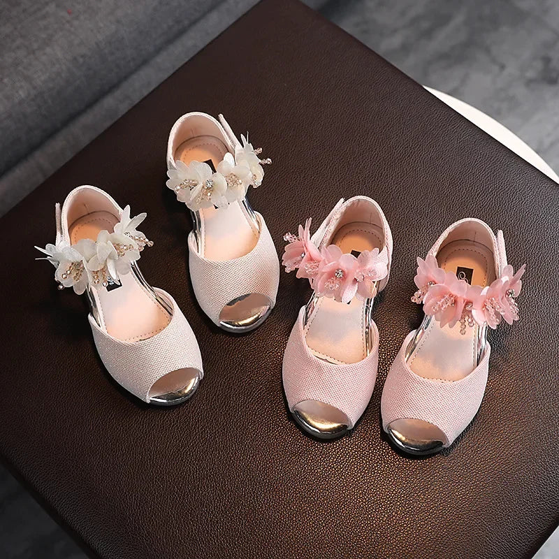 Girls Rhinestone Flower Shoes,  Low Heel,  Wedding, Party Dress Pump, Princess Shoes For Kids /Toddler