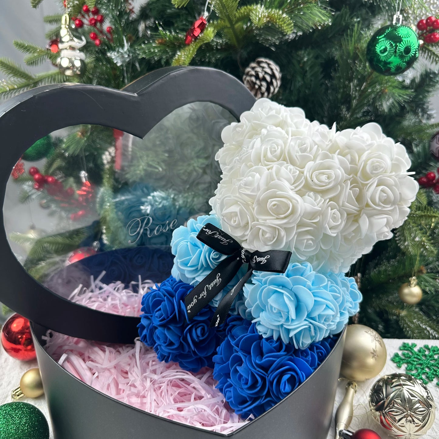 25cm Artificial Teddy Rose Flower Bear with Box.   Romantic Valentines Day Gift for Girlfriend,  Teen , Women Anniversary or Wedding Party