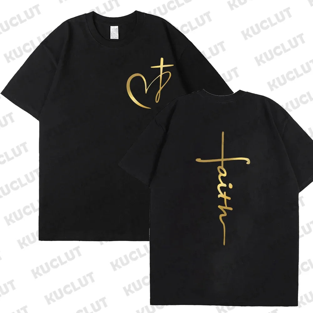 Heart Cross Print Christian T-shirt for Men or Women. Summer,  Plus Size Tee Shirt, Oversized T Shirt
