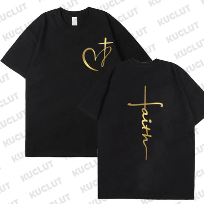 Heart Cross Print Christian T-shirt for Men or Women. Summer,  Plus Size Tee Shirt, Oversized T Shirt