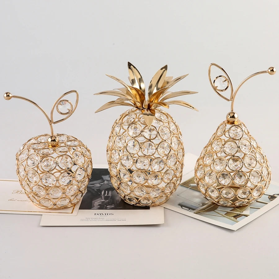 1pc Gold Crystal Pineapple Ornament Artificial Fruit Figurine Tabletop Centerpiece For Home Decor.  Low stock on the Pear.