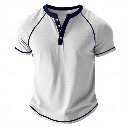 Retro Men's Button-Down T-Shirt  (HENLEY-STYLE), Minimalist Print T-Shirt,  Loose-Fit,  Casual Summer Shirt,  Stylish Streetwear Men.