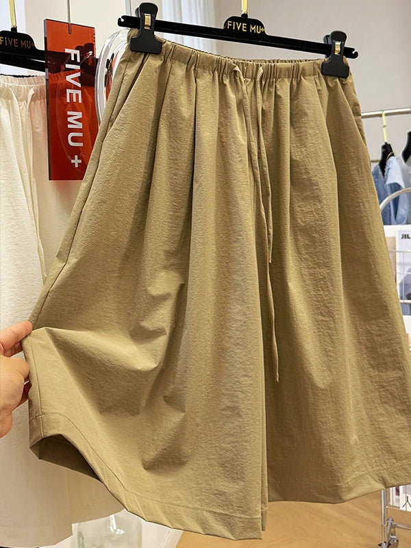 Quick Dry Thin Wide Leg Pants, Women's Elastic Waist Five-Point Shorts, Casual Straight Leg Acetate Fiber  for Summer