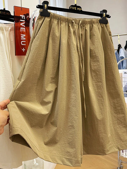 Quick Dry Thin Wide Leg Pants, Women's Elastic Waist Five-Point Shorts, Casual Straight Leg Acetate Fiber  for Summer