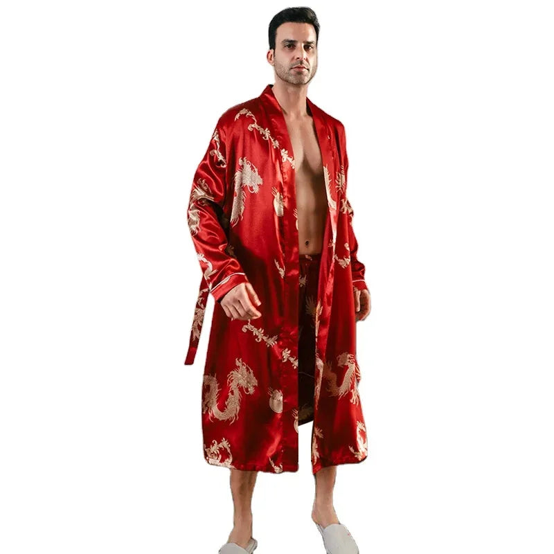 Pajama for  men's spring and autumn wear. Silk,  thin,  style- oversized pajama with long- sleeves.