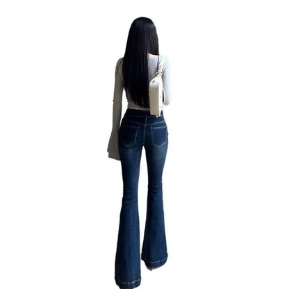 Slim Fit Bell Bottom Jeans for  Women's Micro Flare Jeans,  Retro Slimming, Floor Length Elastic Pants. 5 sizes, starting at Small and  going up through  2XL