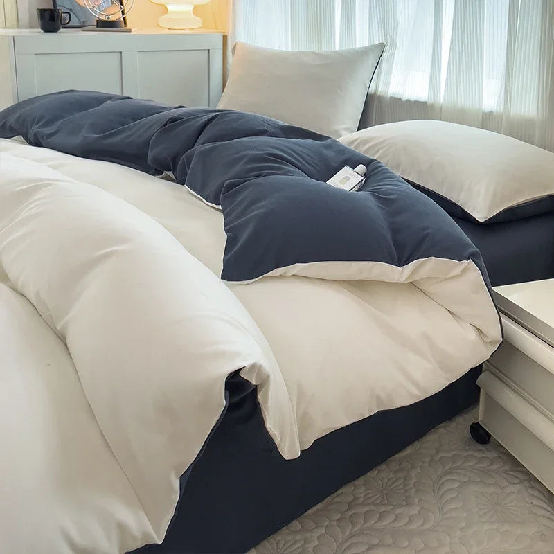 2-side Solid Color Brush Fabric Bed Set 4 Pieces Duvet Cover, 2  Pillowcase and Bedding Set.  Bed Sheet,  Quilt Cover, sizes Single,  Queen and King