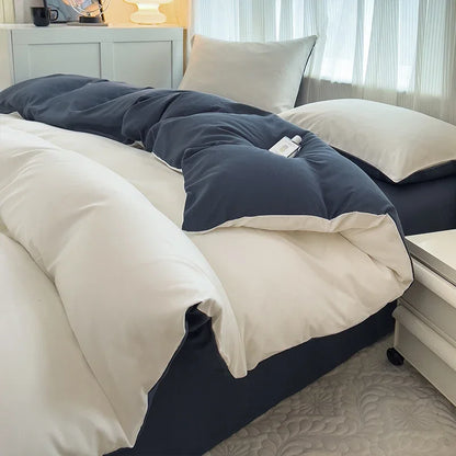 2-side Solid Color Brush Fabric Bed Set 4 Pieces Duvet Cover, 2  Pillowcase and Bedding Set.  Bed Sheet,  Quilt Cover, sizes Single,  Queen and King