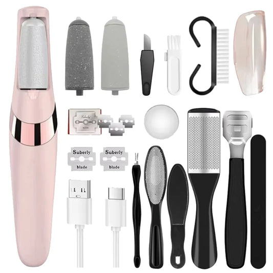 Rechargeable Electric Foot File /1+10 Set including Callus Remover,  Machine Pedicure Device,  Foot Care Tools For Heels, Remove Dead Skin .black