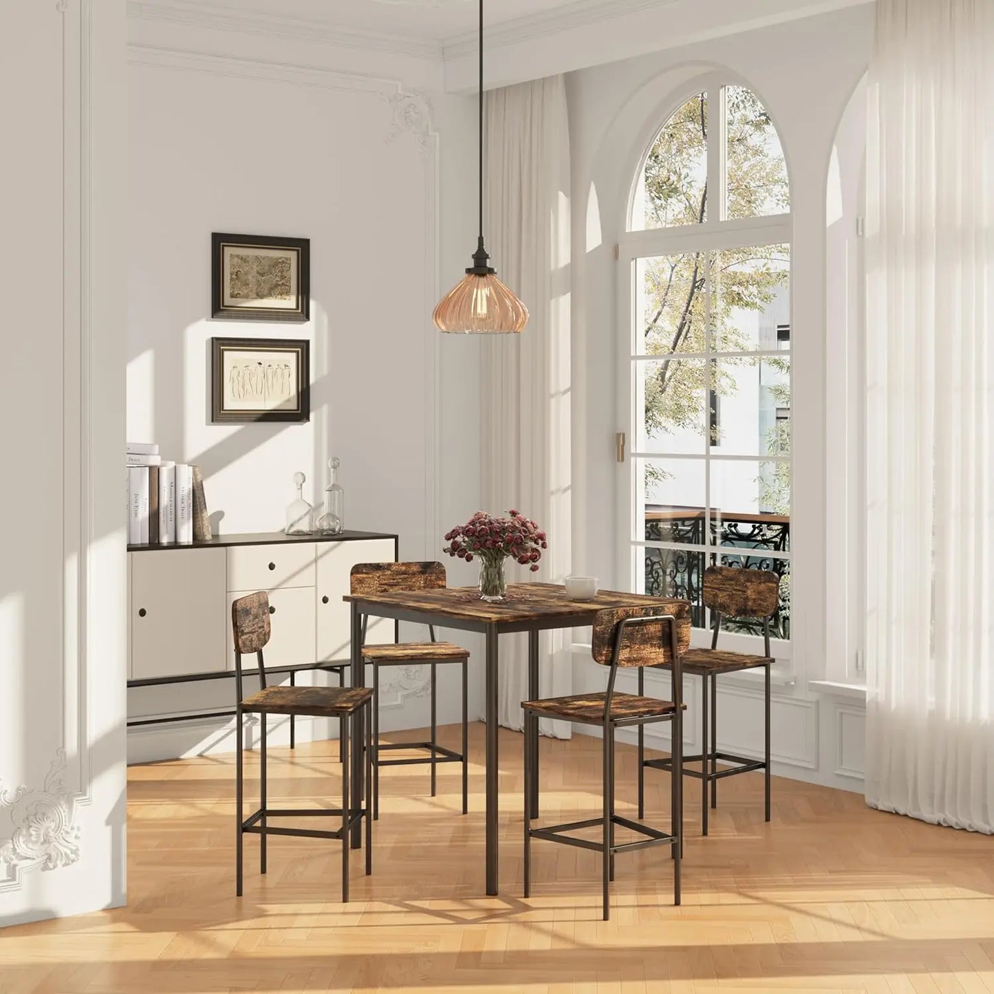 Kitchen Table and  4 Chairs, 5 Piece Dining Table Set, Sturdy,  Industrial Space -Saving, Dinette Set for Pub, Family, Customized