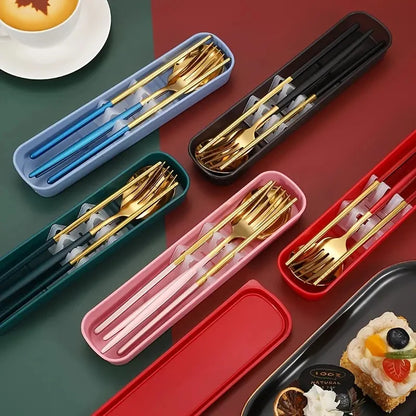 3pcs Thin Portuguese portable stainless steel cutlery  including chopsticks, forks, spoons, student, home,  outdoor,  picnic tableware.  REALLY attractive with the Forest Green Dinnerware.