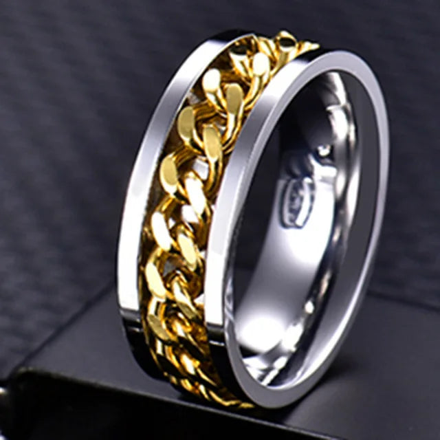 Cool Stainless Steel Rotatable  MENS/WOMENS Ring . High Quality Spinner Chain Punk Jewelry Style