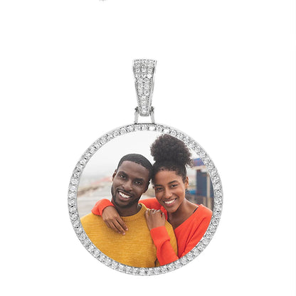 Hip Hop Jewelry Bling CZ Memorial Picture Frames Necklace Personalization Photo Custom 26/35/45/68.5MM Circle Medallions Pendant
